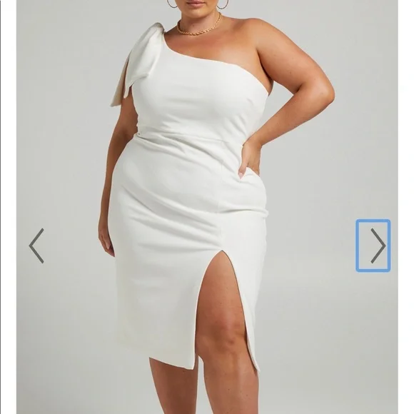 Showpo. | Dresses | Showpo White Dress I Got A Feeling One Shoulder Side  Splitknee Length Dress | Poshmark